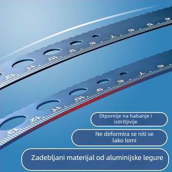 Aluminijski set ravnala s gravurom za osnovnoškolce – ravnalo, kutomjer, trokutno ravnalo – komplet od četiri komada