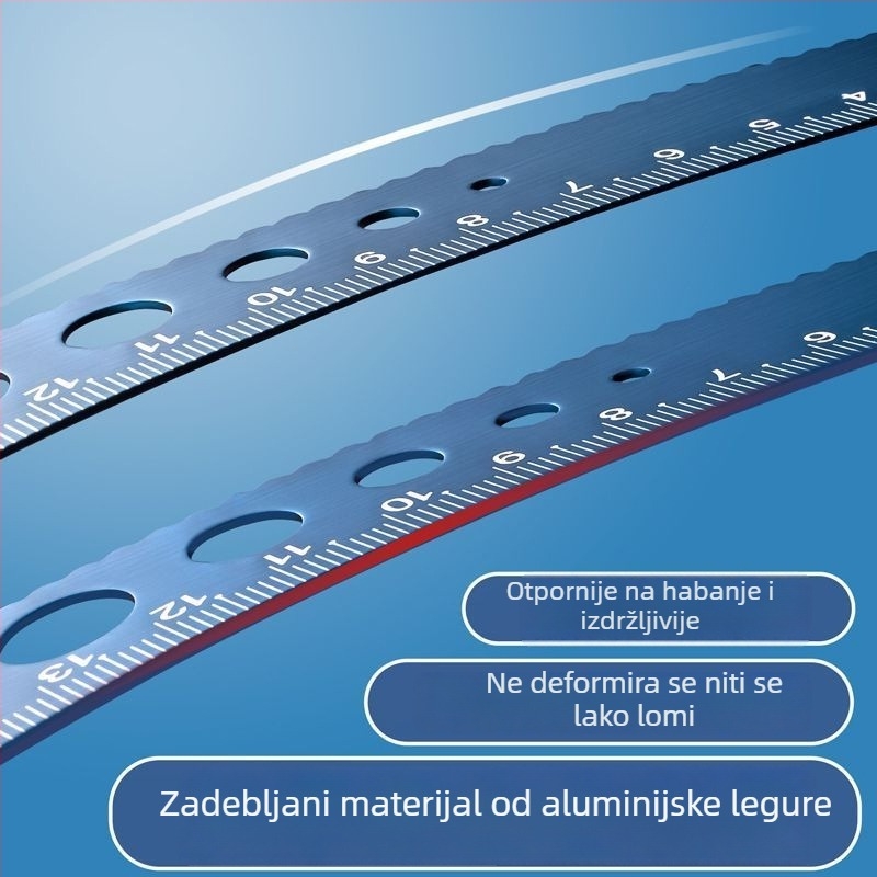 Aluminijski set ravnala s gravurom za osnovnoškolce – ravnalo, kutomjer, trokutno ravnalo – komplet od četiri komada