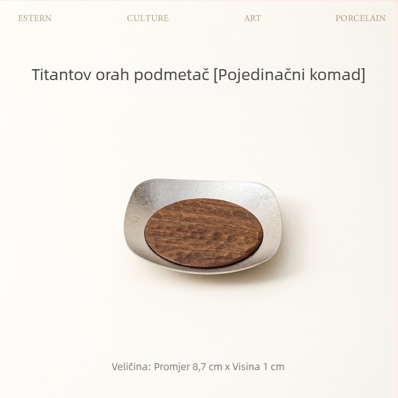 Podmetač za čaj od orahova drveta s titanijskim ugradom, toplinska izolacija, dodatak za ceremoniju čaja, kvadratna podloga