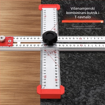 Stolarski višenamjenski T-šestar, 2-u-1 locator za bušenje, pomični kutomjer, kombinirani kvadrat