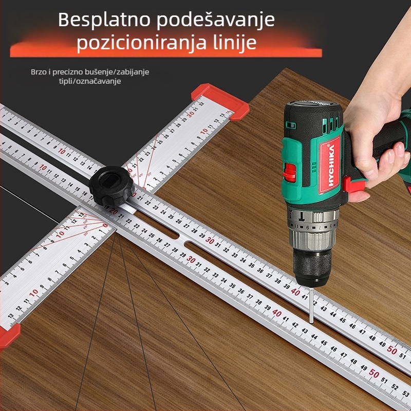 Stolarski višenamjenski T-šestar, 2-u-1 locator za bušenje, pomični kutomjer, kombinirani kvadrat