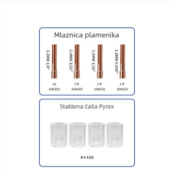 22-dijelni set TIG plamenik s kratkom plinskom lećom, praktični GTAW pribor za zavarivački stroj