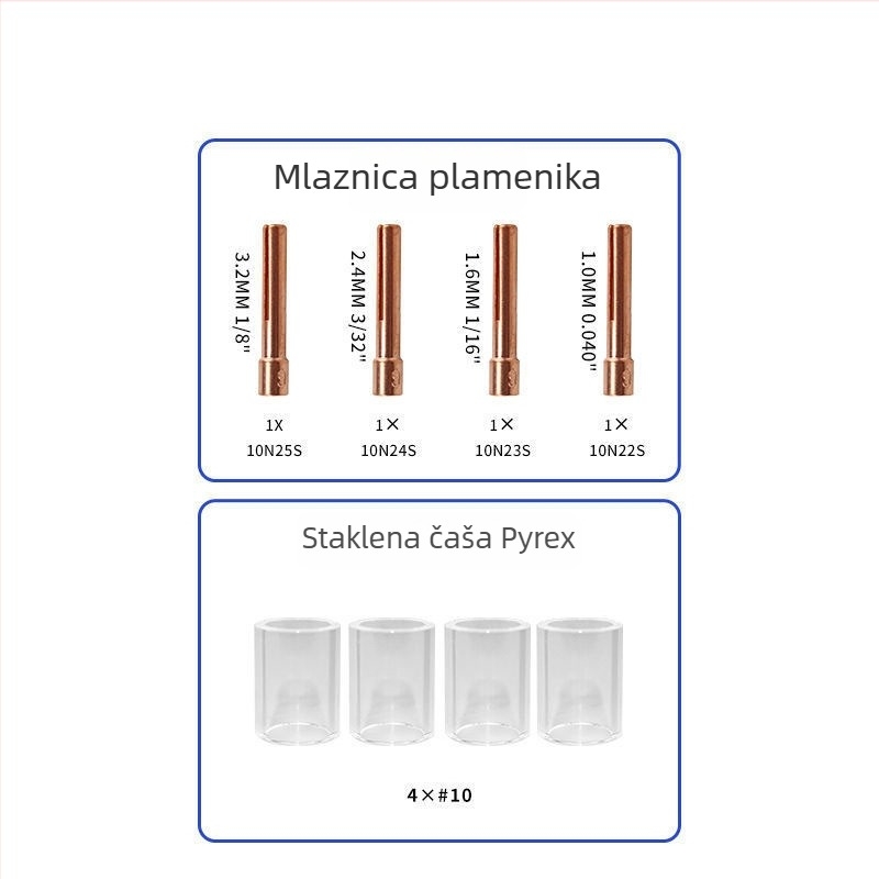22-dijelni set TIG plamenik s kratkom plinskom lećom, praktični GTAW pribor za zavarivački stroj