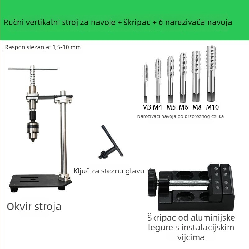 Ručni uspravni navojni stroj, prilagodljivi ključ za navoj i produženi rameni
