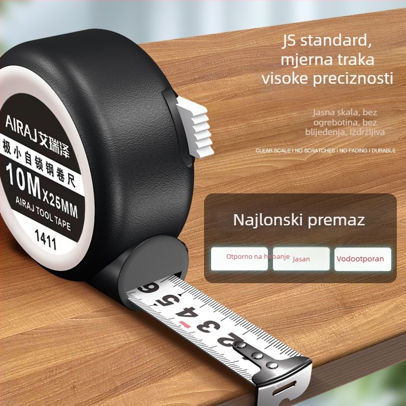 Errize Mjeračka traka s automatskim zaključavanjem, industrijskog tipa, otporna na habanje i protuklizna, debela čelična traka, za kućnu upotrebu, 3 m ili 5 m