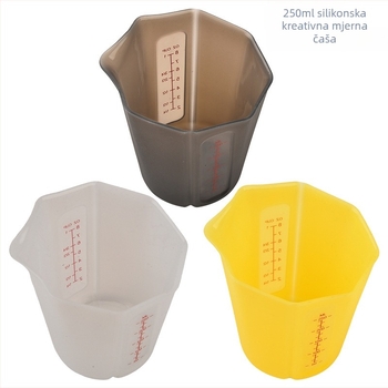 Mjerna posuda od silikona, prehrambene kvalitete, za pečenje i mlijeko, 250 ml, dvostruka skala, sklopiva