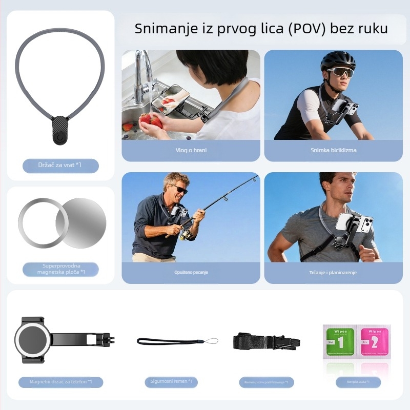 Nova magnetska držač za telefon oko vrata za putovanja, ribolov i vožnju bicikla, perspektiva iz prvog lica, fiksna kamera na prsima, stabilizacija slike