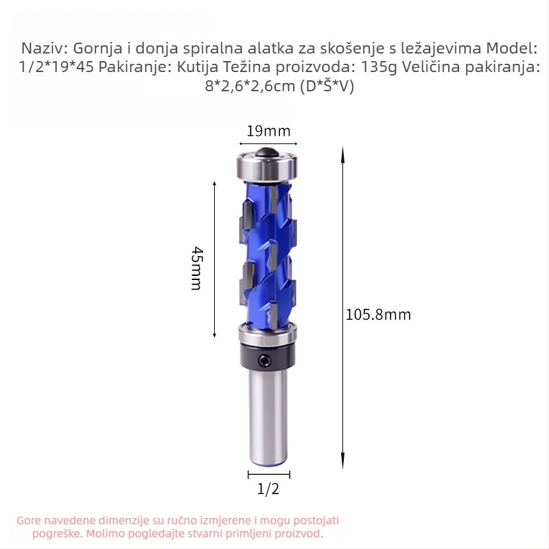 Spiralna glodalica s ležajem, 1/2 inča osovina, komplet od 12 komada za obradu drveta