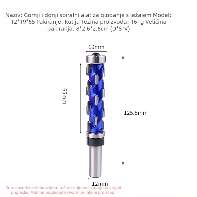 Spiralna glodalica s ležajem, 1/2 inča osovina, komplet od 12 komada za obradu drveta