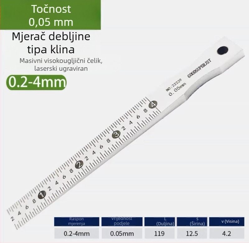 Precizan bevel gauge i klinasti feeler gauge skup za mjerenje razmaka