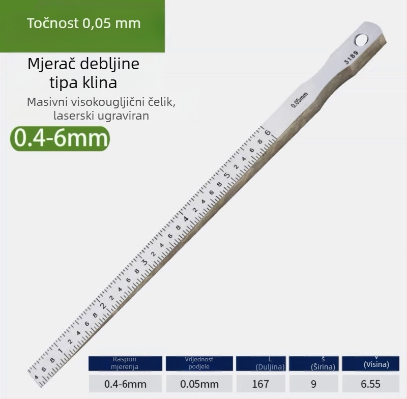 Precizan bevel gauge i klinasti feeler gauge skup za mjerenje razmaka