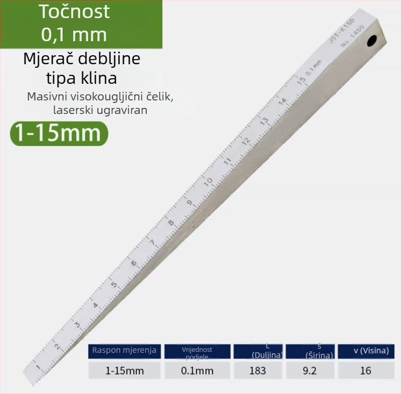 Precizan bevel gauge i klinasti feeler gauge skup za mjerenje razmaka