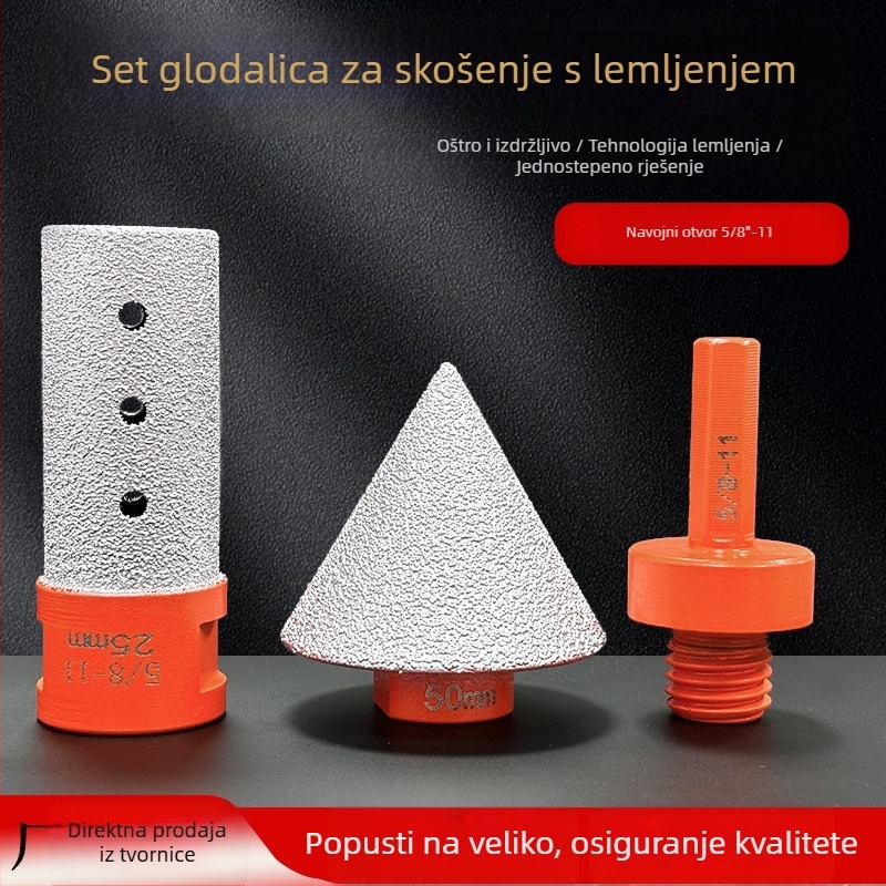 Set dijamantnih bušilica za zaobljavanje bridova pločica i kamena, konusna glava za bušenje 5/8-11, glava za brušenje, 3 komada