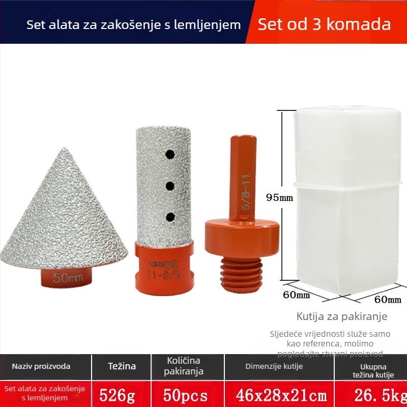 Set dijamantnih bušilica za zaobljavanje bridova pločica i kamena, konusna glava za bušenje 5/8-11, glava za brušenje, 3 komada