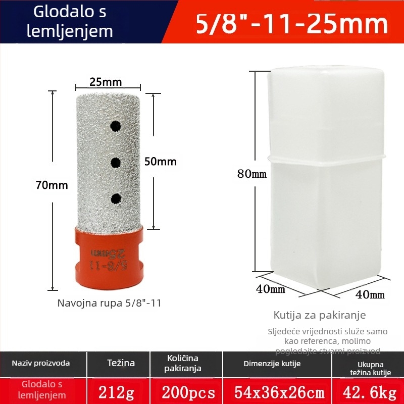 Set dijamantnih bušilica za zaobljavanje bridova pločica i kamena, konusna glava za bušenje 5/8-11, glava za brušenje, 3 komada