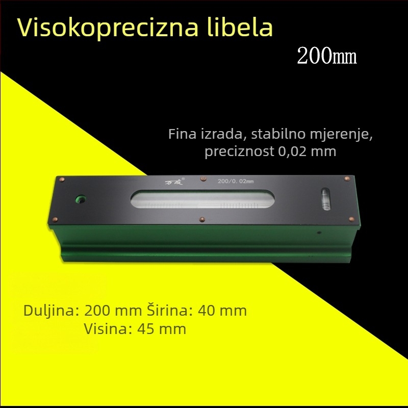 Visoko precizan industrijski nivo s trakom i okvirom, 0,02 mm, 100-150-200