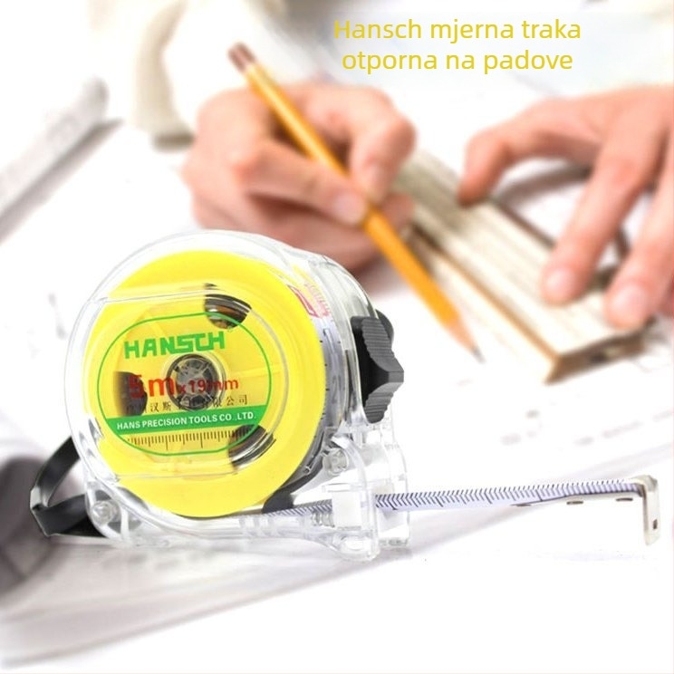 Hans metalna mjera-traka, 5 m, širina 19 mm/25 mm, prijenosni proziran mjerni alat