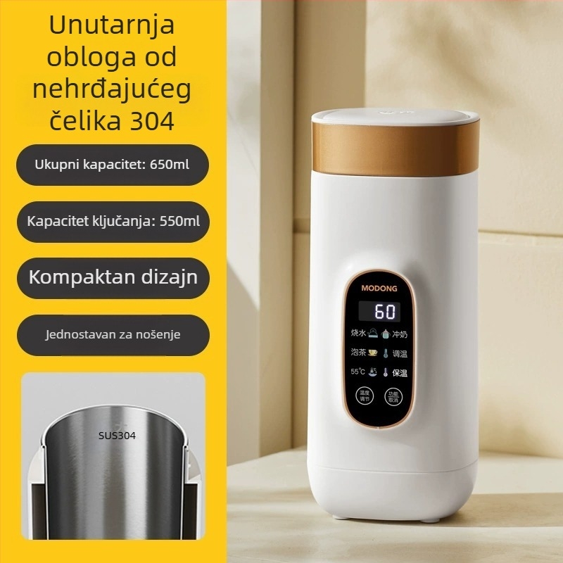 Prijenosni mini električni čajnik za dom i putovanja, od nehrđajućeg čelika, s kontrolom temperature
