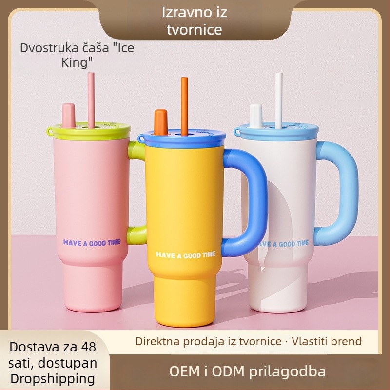 Dopamine jednostavna jednobojna izolirana čaša s slamkom, veliki kapacitet, za žene, zimski stil, auto šalica