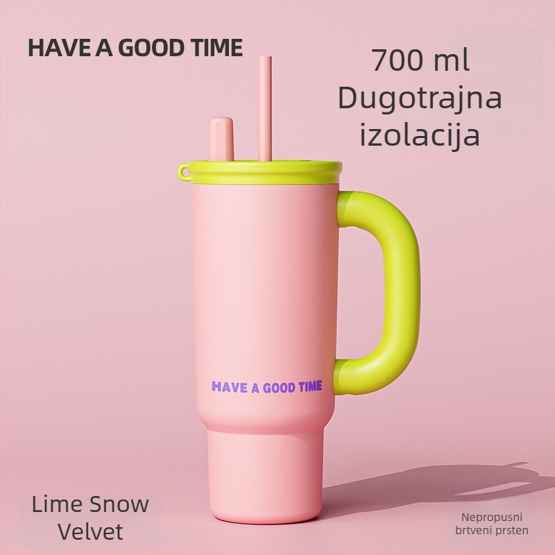 Dopamine jednostavna jednobojna izolirana čaša s slamkom, veliki kapacitet, za žene, zimski stil, auto šalica