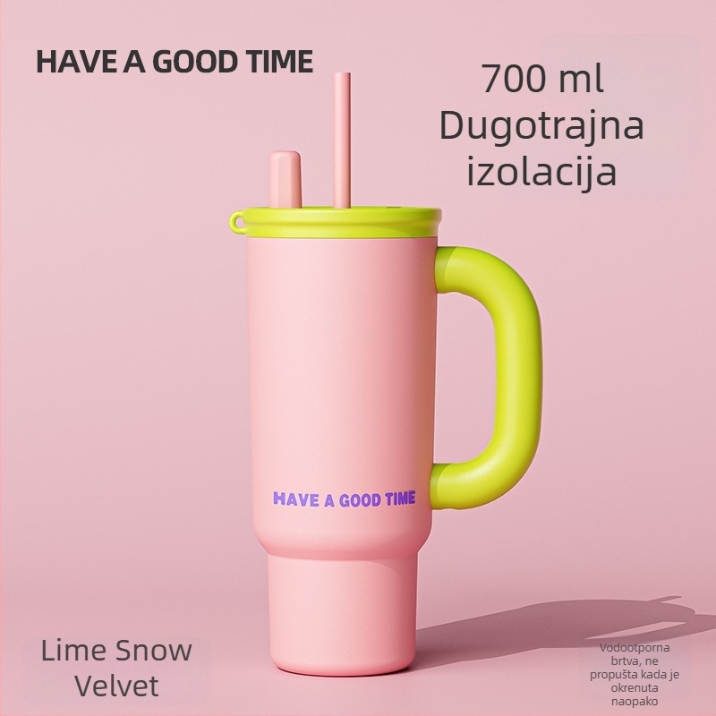 Dopamine jednostavna jednobojna izolirana čaša s slamkom, veliki kapacitet, za žene, zimski stil, auto šalica