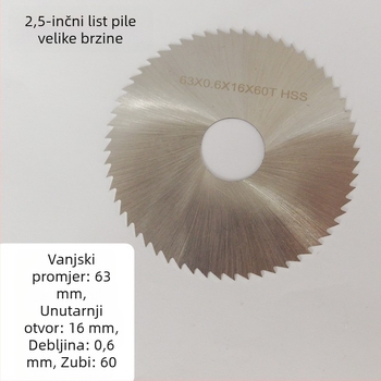 Oštrica pile promjera 2.5 inča (63 mm), HSS visoke brzine legura, dijamantni segment i smolni brusni kotač — višenamjenska rezna oštrica