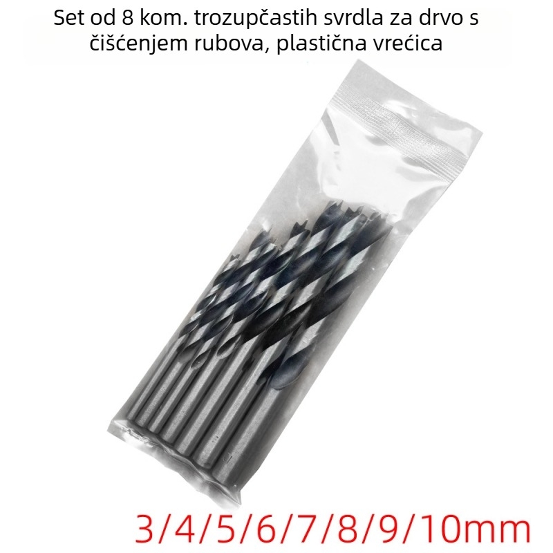 Set bušilica za drvo s tri vrha, u plastičnoj vrećici, bušilice od volfram čelika za bušenje električnom bušilom