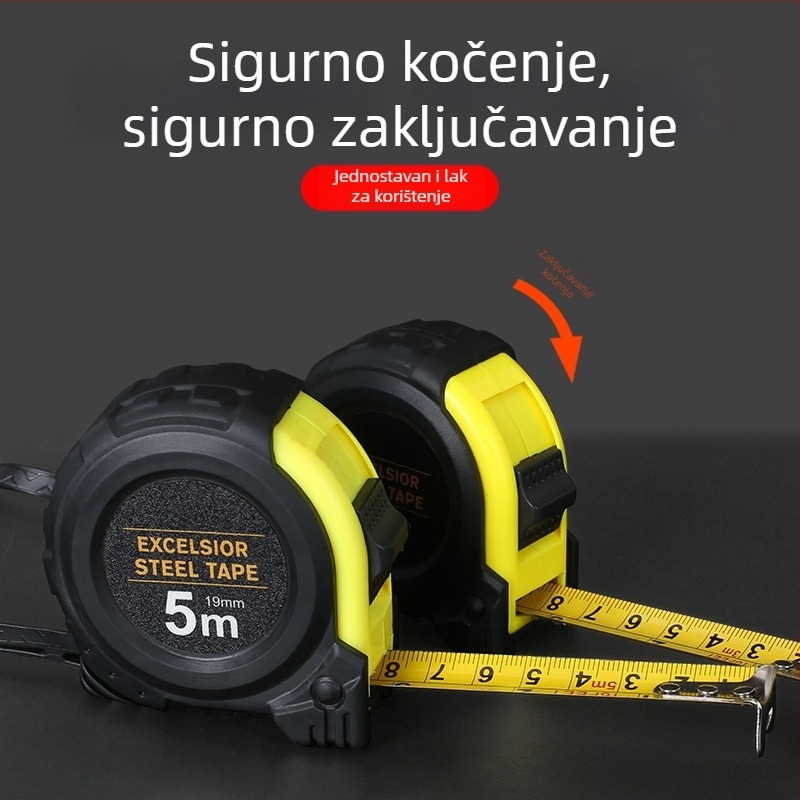 Čelična mjerna traka s kućištem, metrijske i imperijalne skale, 3–10 m, ojačano gumirano kućište, otpornost na pad