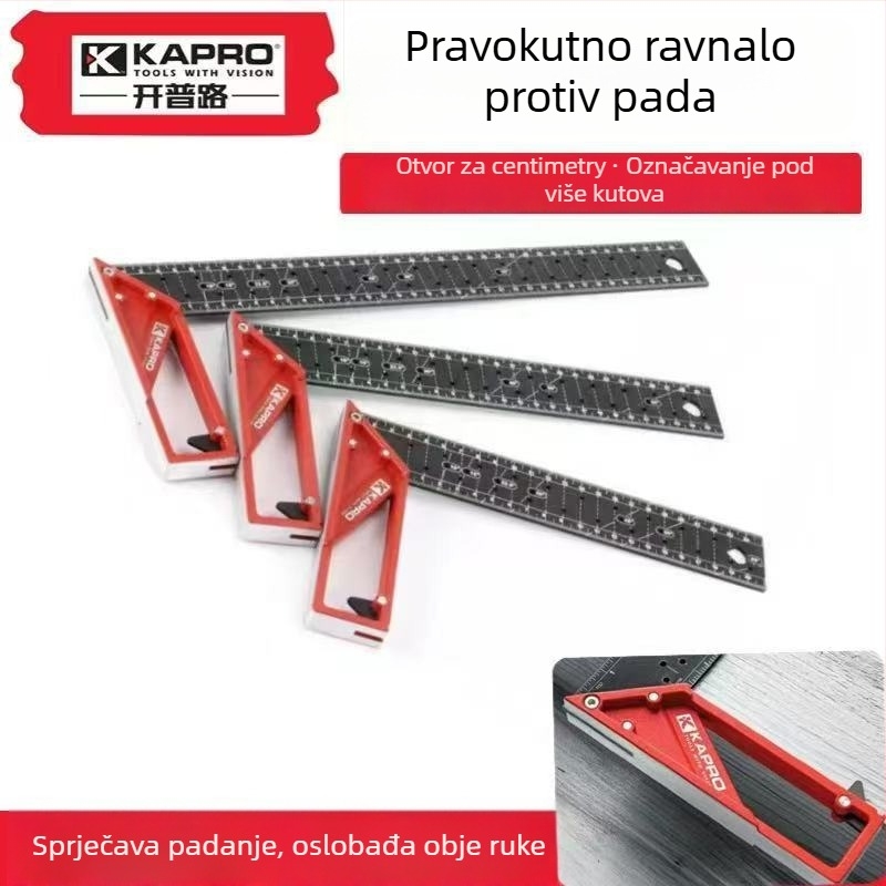 Kapeli nehrđajući čelik – ravnalo s pravim kutom, model 353, 90° mjerni alat s višefunkcionalnom skalom