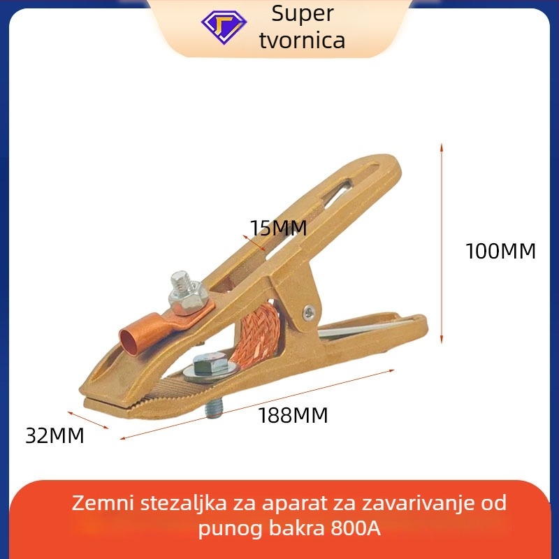 Klip za uzemljenje od čistog bakra, oblika A, za mašinu za zavarivanje – sekundarni klip za zavarivanje, uzemljivač 500 A; 300–800 A potpuno bakreni