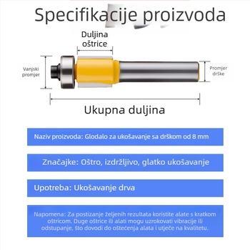 8 mm vretena s produženim ležajem – dvostrano oštar ravni nož za drvo, frez za drvo, alat od volfram čelične legure