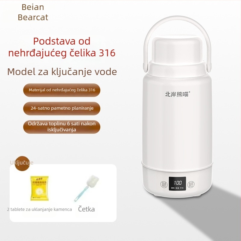 Električna posuda za kuhanje vode za automobil i dom, kapacitet 1 L, unutarnja posuda od nehrđajućeg čelika 316, 220 V