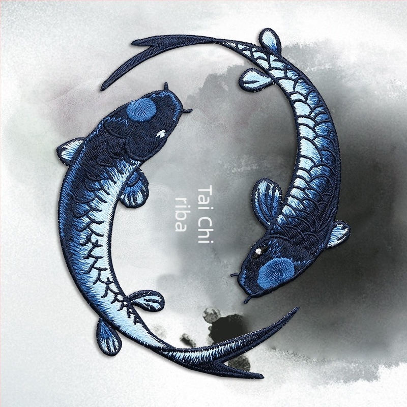 Višebojni patch Taiji riba – etnički uzorak za šivanje, dekorativna zakrpa