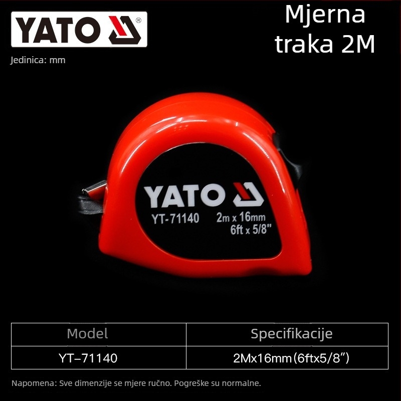 Yato mjerni traka, metalna traka, industrijske klase, duljine 2–3–5–10 m, uz kućištem