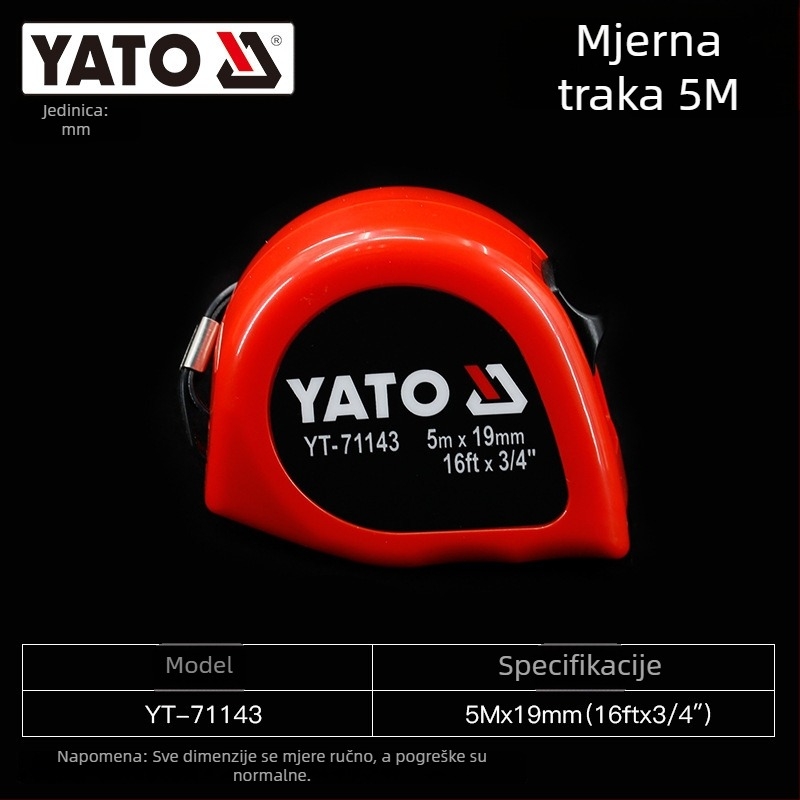 Yato mjerni traka, metalna traka, industrijske klase, duljine 2–3–5–10 m, uz kućištem