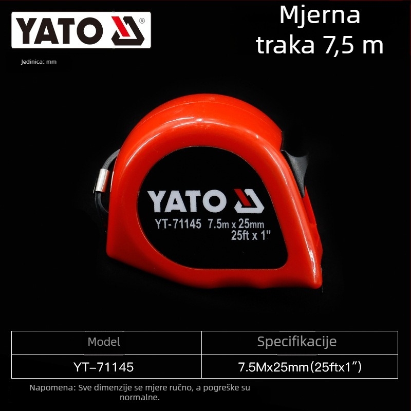 Yato mjerni traka, metalna traka, industrijske klase, duljine 2–3–5–10 m, uz kućištem