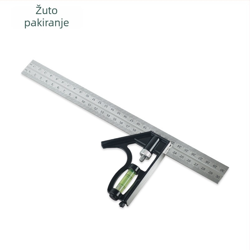 300 mm prilagodljiva kombinirana mjernica za stolariju od nehrđajućeg čelika – trokutični, ravni i pravokutni mjerni alat