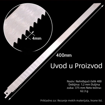 Produžena pilenska ploča za drvo, duljine 400/500/580 mm, zubi od grubih do finih.