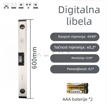 HUOTO laserska razina od aluminijske legure s digitalnim zaslonom, mjerač razine i kutomjer
