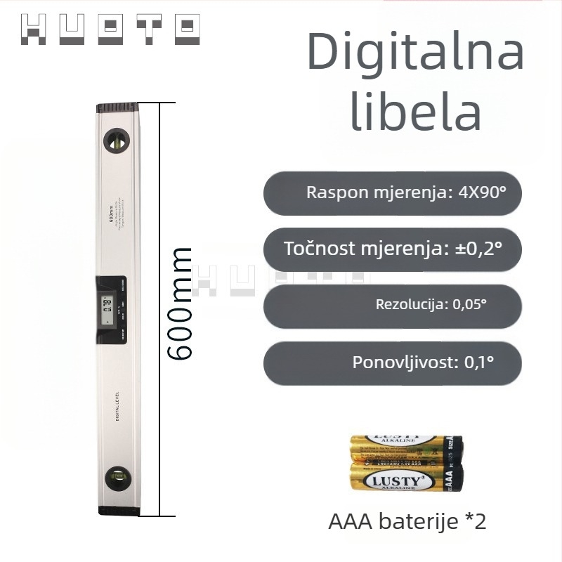 HUOTO laserska razina od aluminijske legure s digitalnim zaslonom, mjerač razine i kutomjer