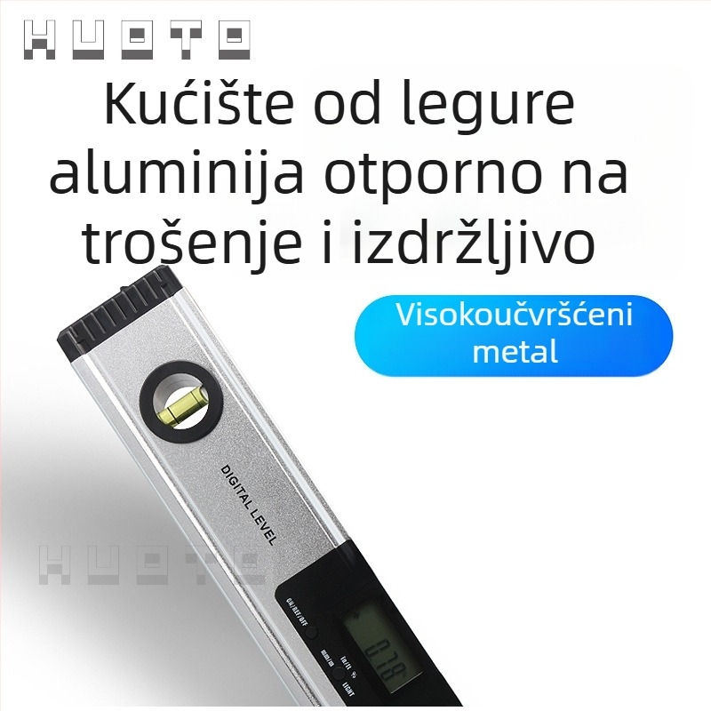 HUOTO laserska razina od aluminijske legure s digitalnim zaslonom, mjerač razine i kutomjer