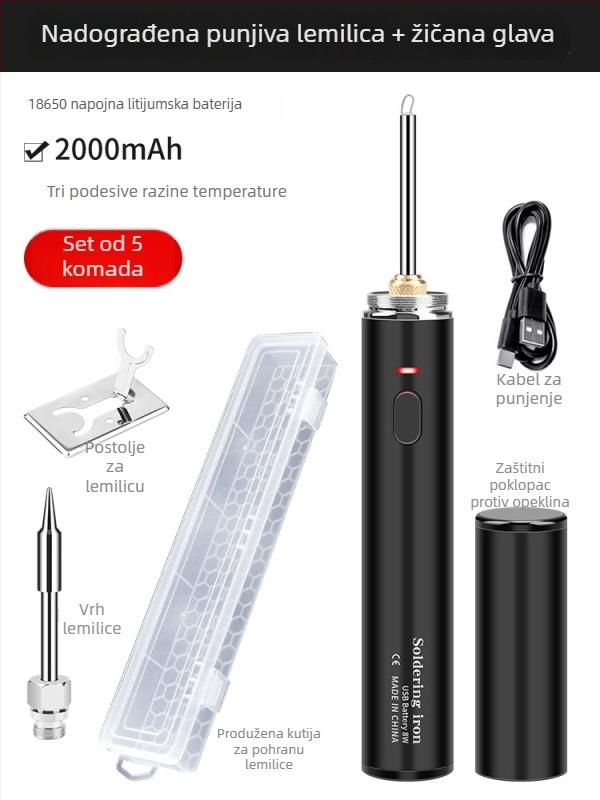 USB prijenosni spajkovač za žice s podesivom temperaturom i brzim zagrijavanjem