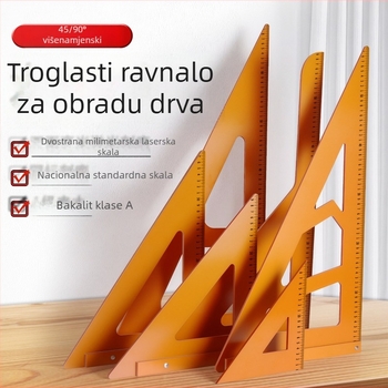 Bakelitni trokutasti mjerni alat za stolariju, visoko precizan kutomjer i kvadratni mjernik, velika trokutasta ploča