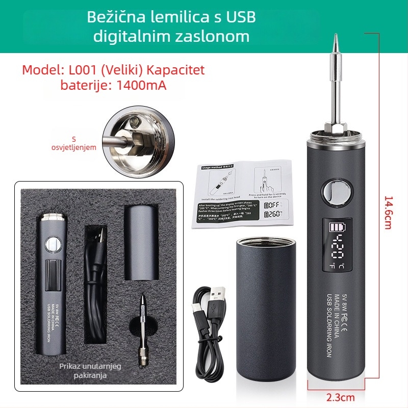 Prijenosna bežična USB lemilica s digitalnim zaslonom i pet razina podešavanja, kompaktna za kućnu upotrebu