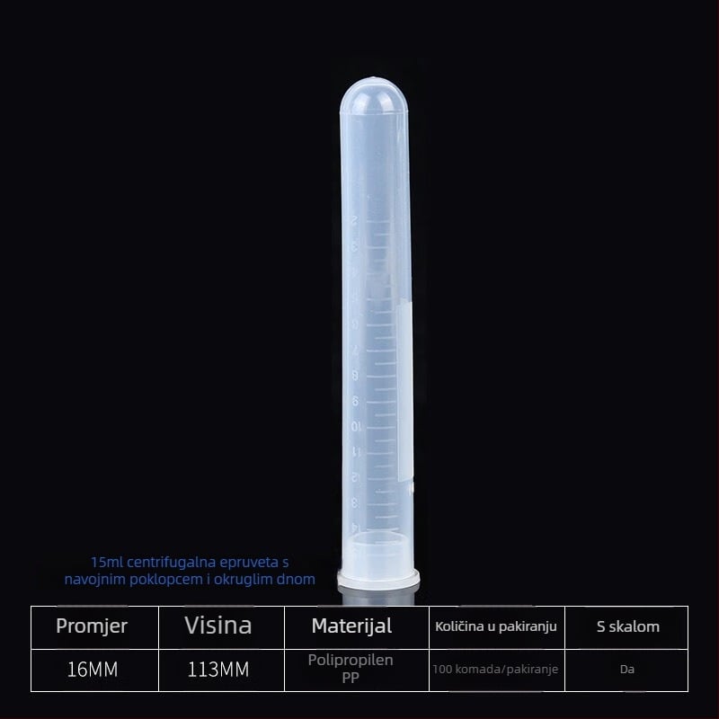 Graduirana centrífugna cijev s poklopcem, okruglog dna, zapremina 10/15/20/50/100/120 ml