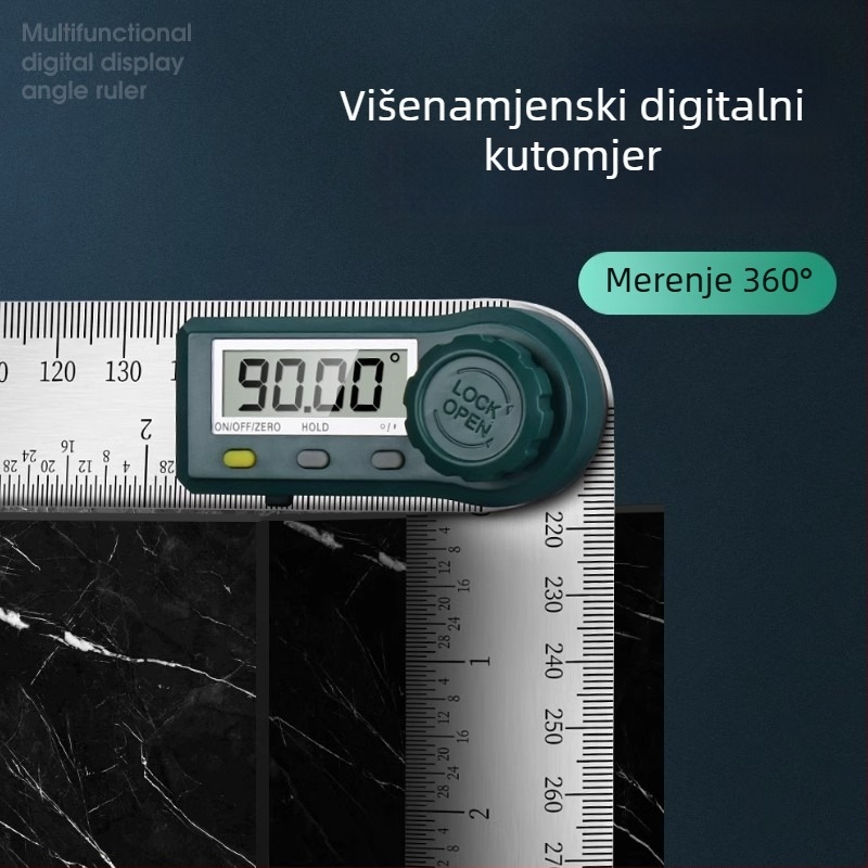 HEMUELE Digitalni mjerač kutova od nehrđajućeg čelika, visoko precizan elektronički kutomjer, 360°, višenamjenski industrijski kutomjer
