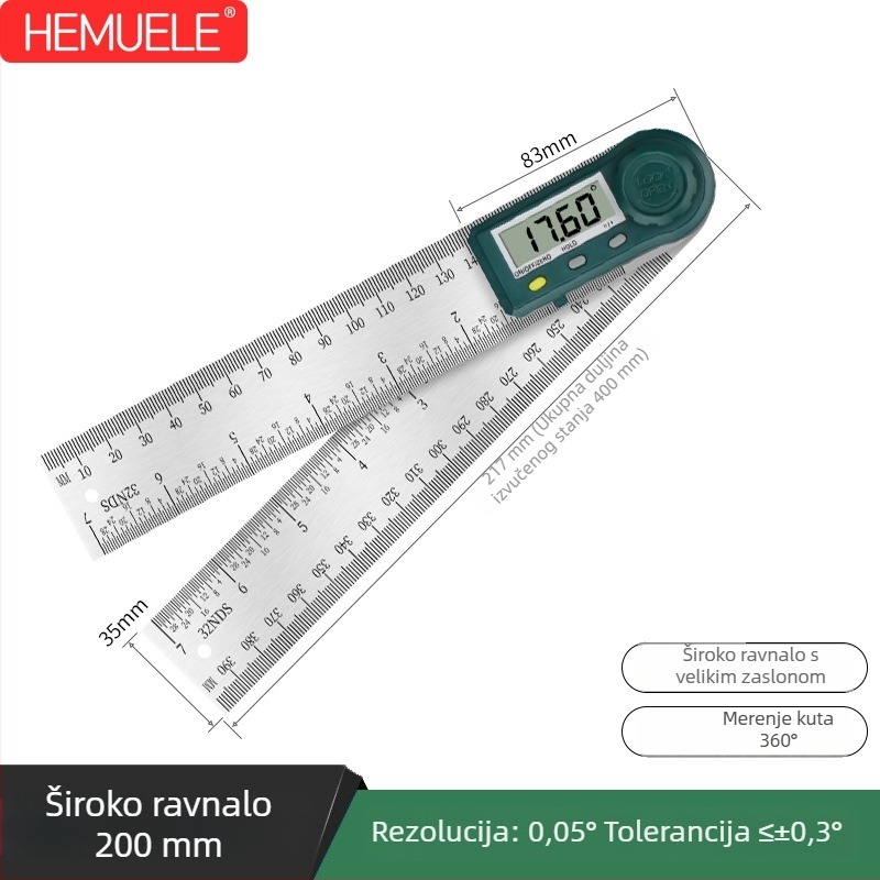 HEMUELE Digitalni mjerač kutova od nehrđajućeg čelika, visoko precizan elektronički kutomjer, 360°, višenamjenski industrijski kutomjer