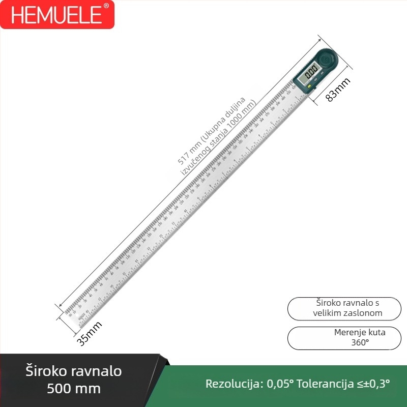 HEMUELE Digitalni mjerač kutova od nehrđajućeg čelika, visoko precizan elektronički kutomjer, 360°, višenamjenski industrijski kutomjer