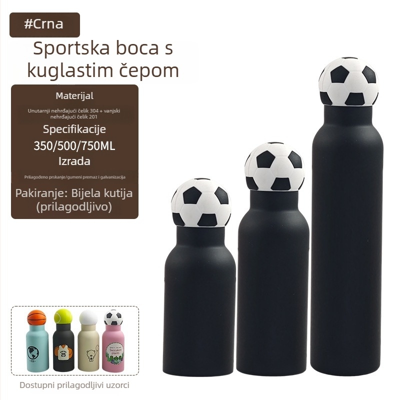 Sportska boca od nehrđajućeg čelika 304 s kuglastim poklopcem, drškom, velikim kapacitetom, mogućnošću graviranja, moderni minimalistički termos