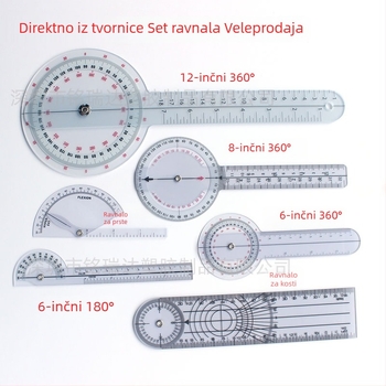 Medicinski mjerni set: 6‑djelni i 3‑djelni kutni mjerni pravokutnici, 6/8/12 inča, koštani i prstni mjerač